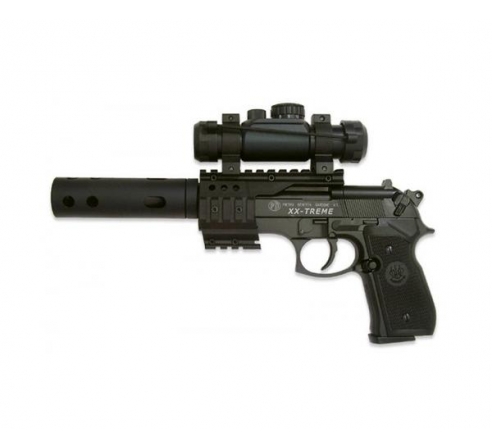 Пневматический пистолет BERETTA M92 FS (глушитель, коллиматор, черн. с черн. пласт. накладками)